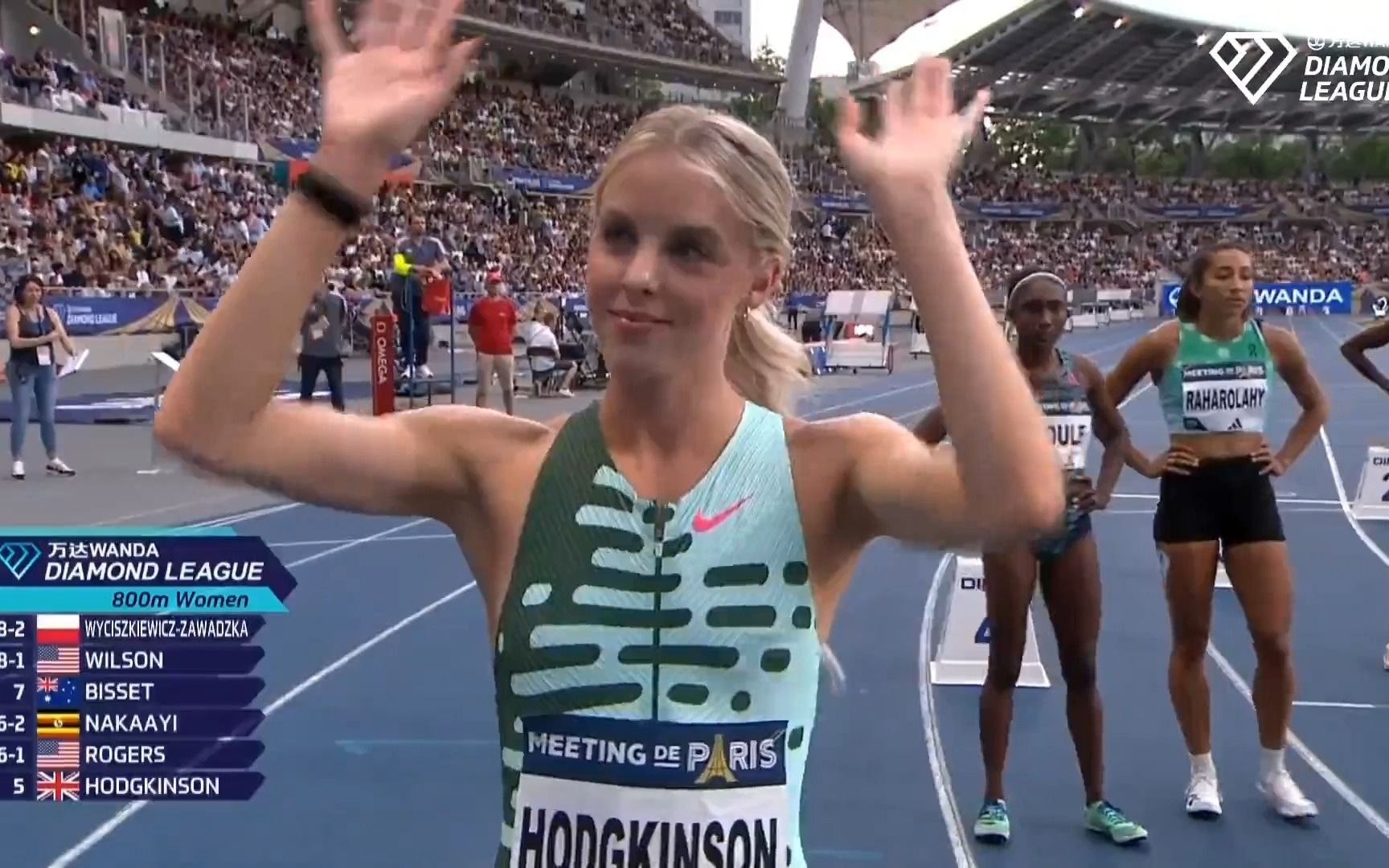 霍奇金森1分55秒77WL+NR2023巴黎钻石联赛女子800米