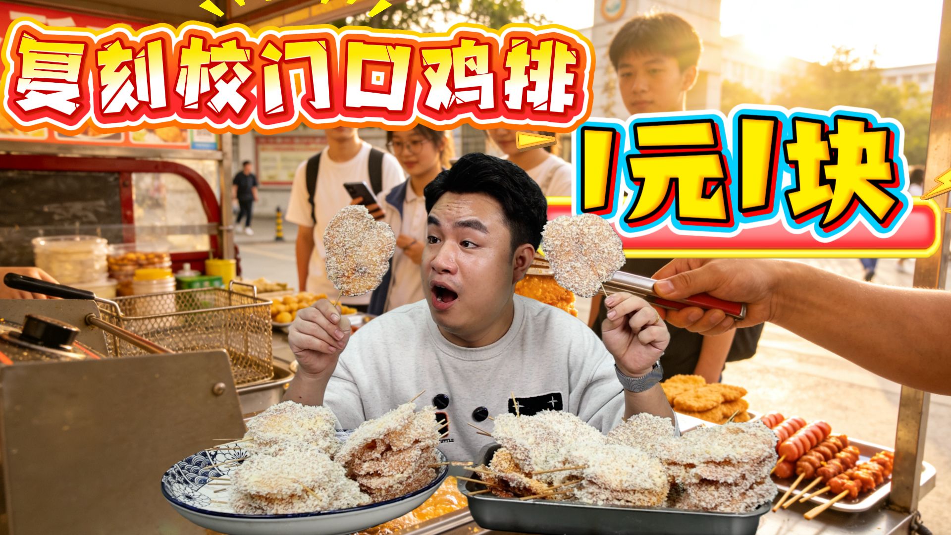 复刻校门口1块钱1串的炸鸡排，3块鸡胸肉就能做50串，好吃吗