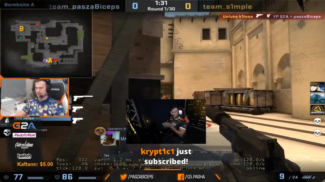 【csgo】pashabiceps在fpl直播mirage对抗s1mple