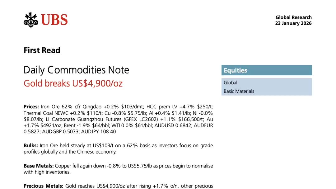 瑞银闭门会：黄金等大宗商品解读 260124全网最快（推荐程度：5星推荐）