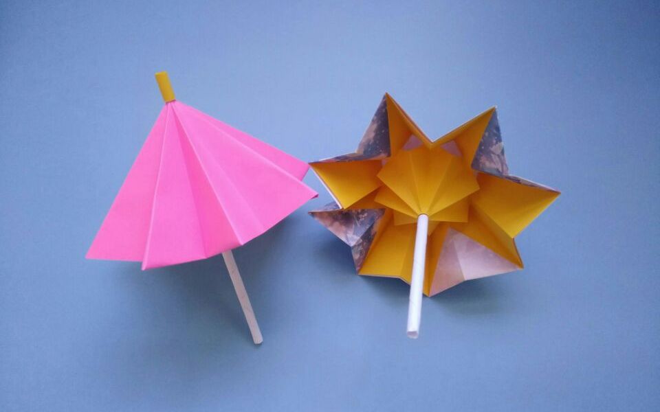 很漂亮的立体雨伞折纸,简单易学还可以收缩,手工折纸视频教程