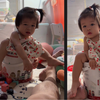 妹妹爬进桶里面，出不来啦，哈哈哈