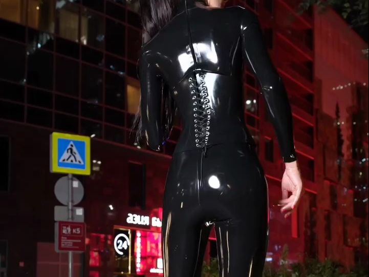 Leather jacket modeling night street photography