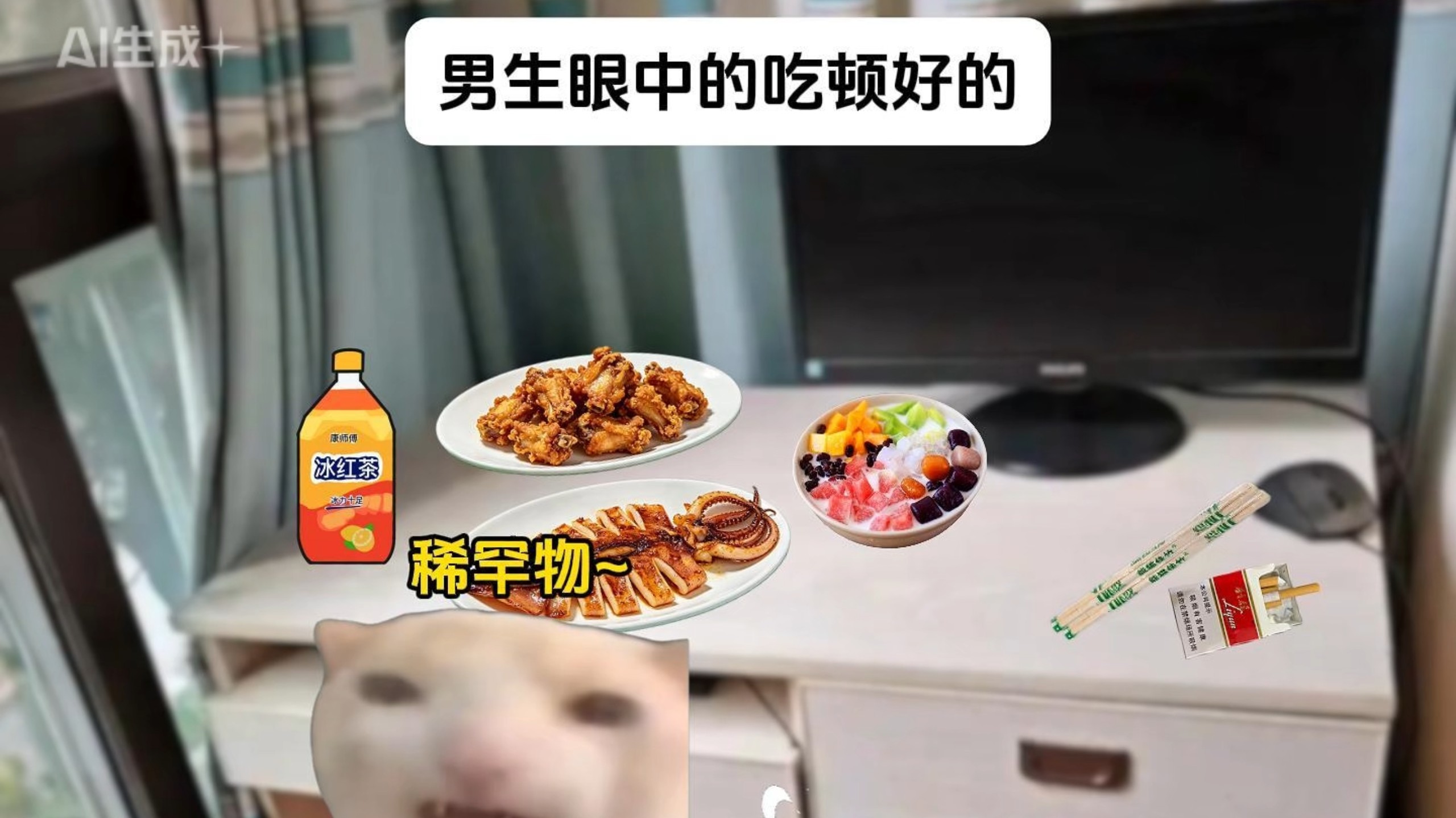 男生眼中吃顿好的#猫meme