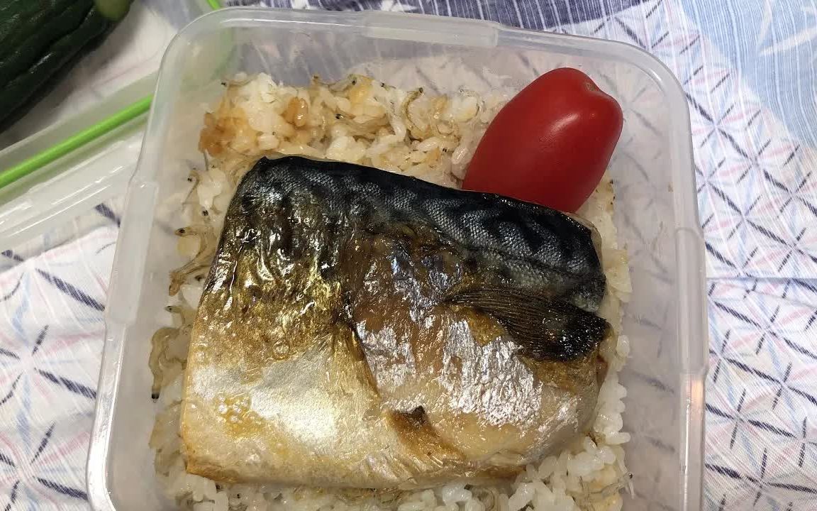 一位日本会社员的便当-煎青花鱼和小银鱼炒饭