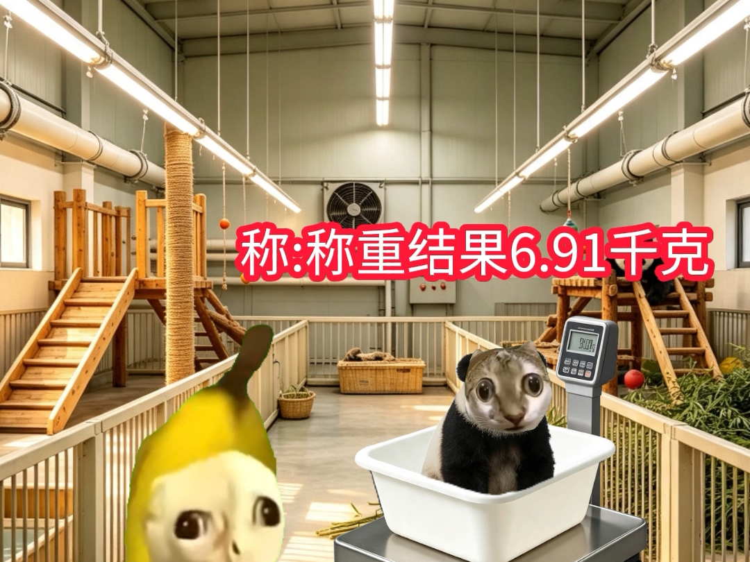 当饲养员给熊猫宝宝称重