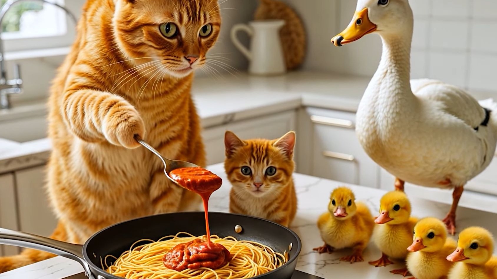 猫妈妈带着小猫做农活,骑车,做饭,看望其他小动物,海边度假,快乐充实的一天