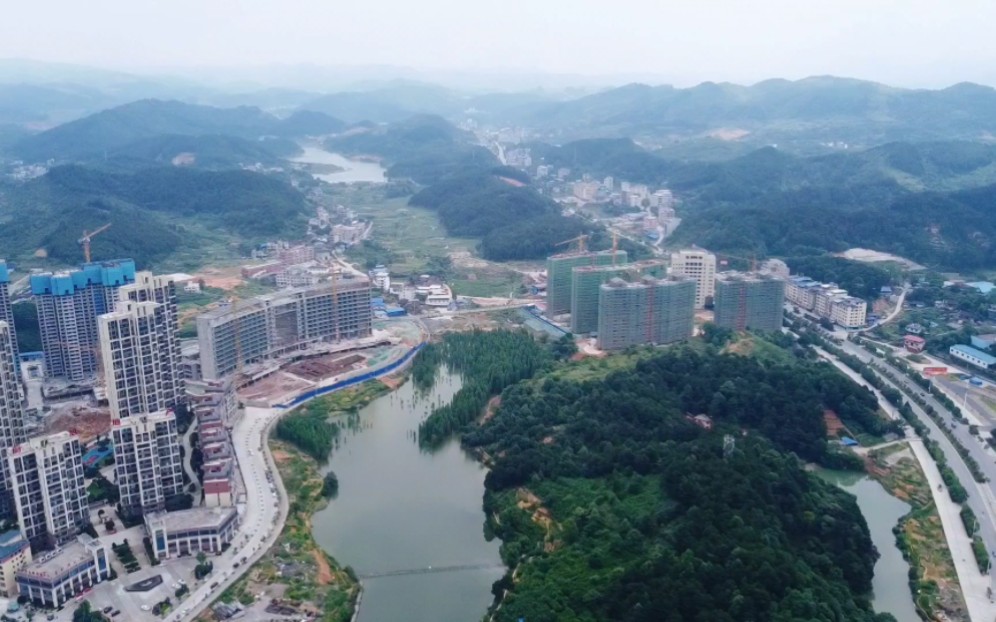 中国华中,湖南省邵阳市,航拍新宁县