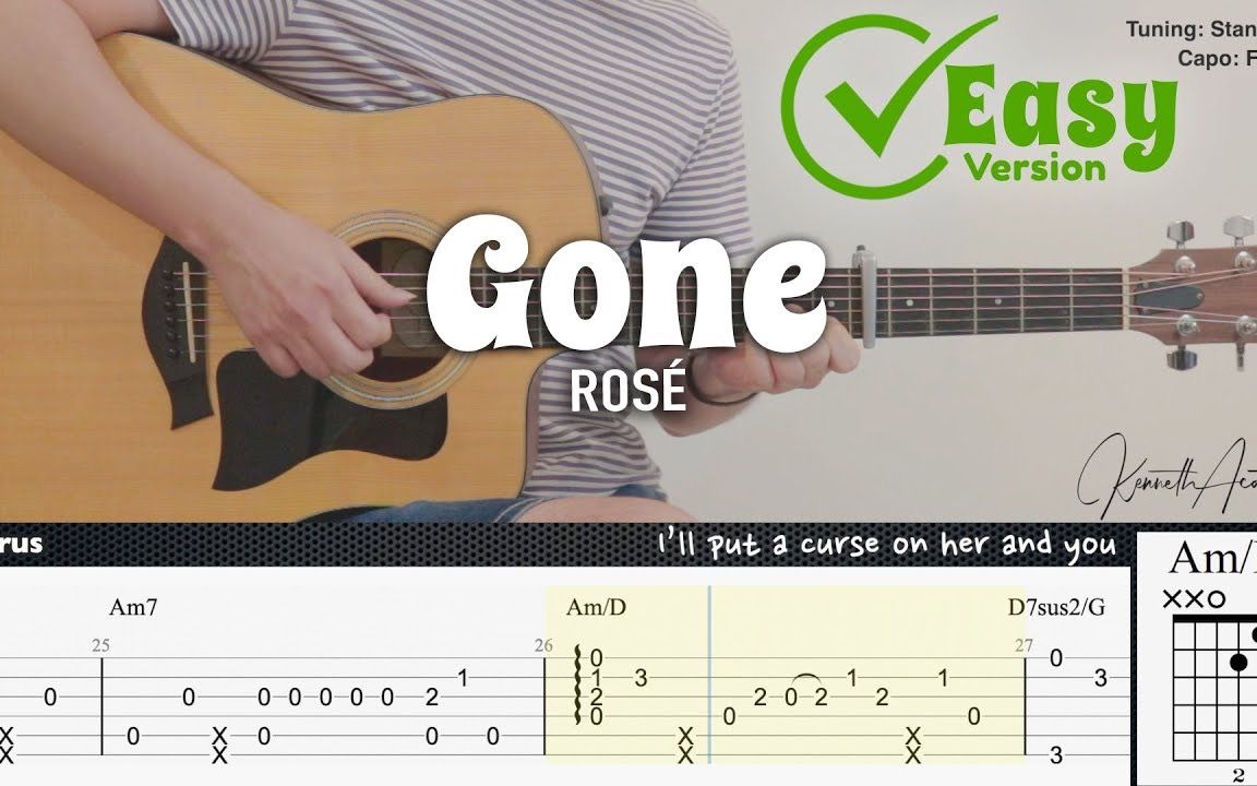 【简单版】Blackpink成员Rosé抒情歌《Gone》，吉他伴奏，绝了！