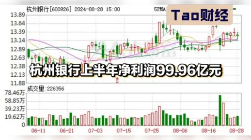 杭州银行上半年净利润99.96亿元