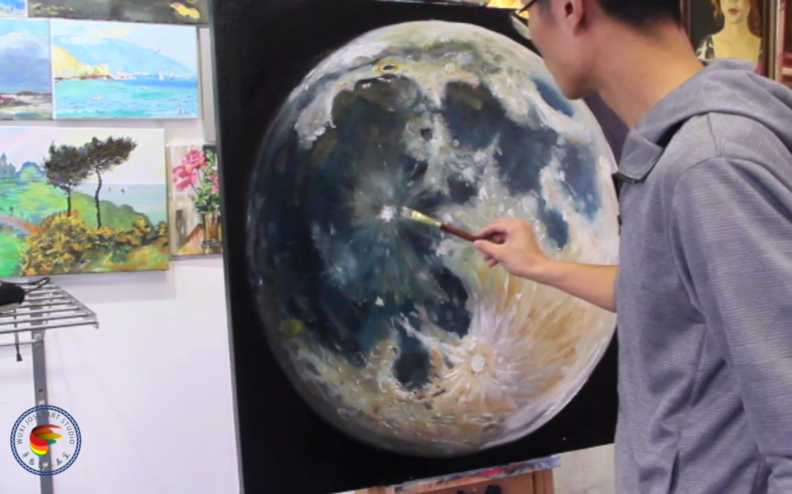 【油画】画个月亮挂家里-油画月球绘画过程