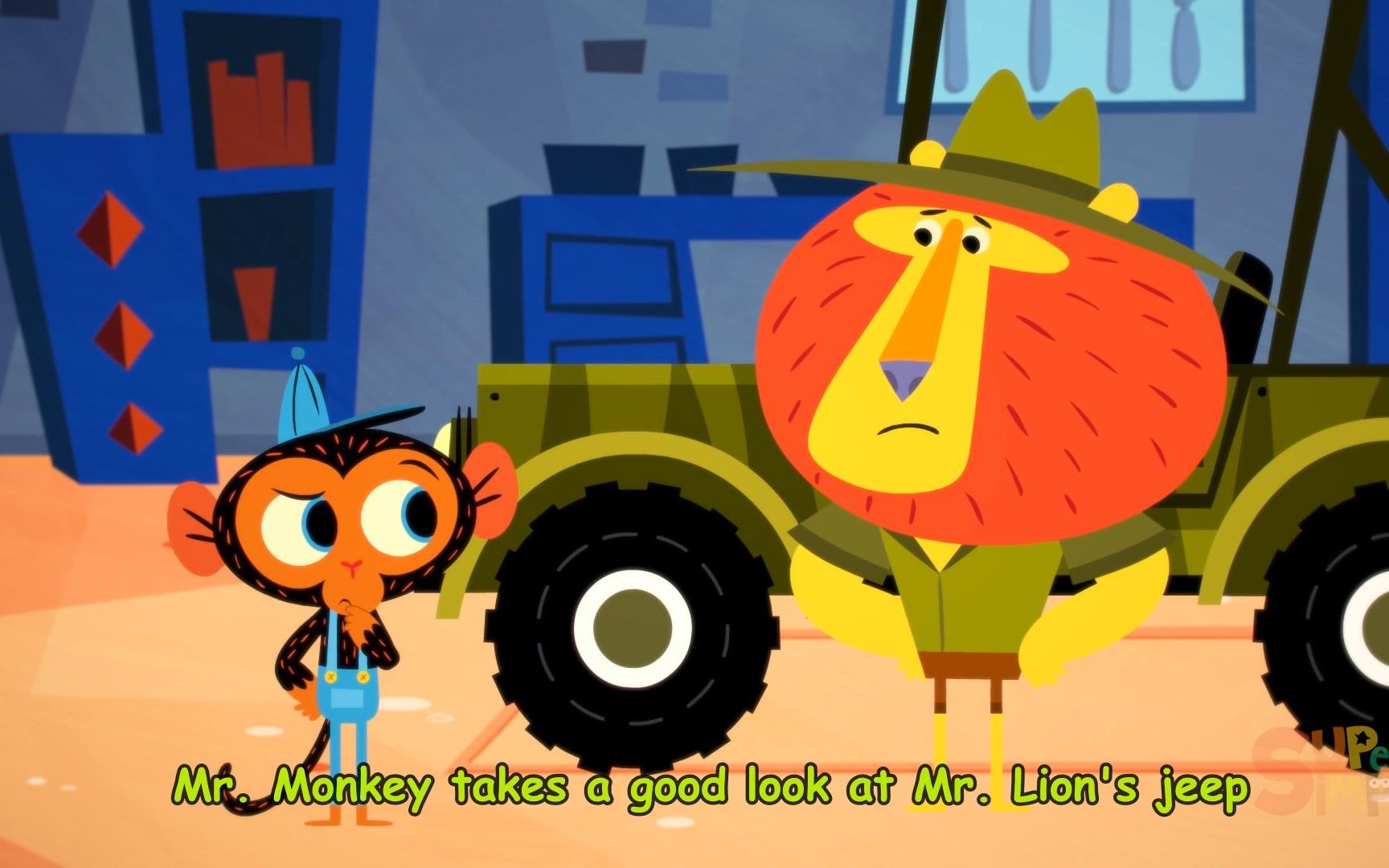英语动画 猴子汽修店 狮子的吉普车 mr. monkey the mechanic