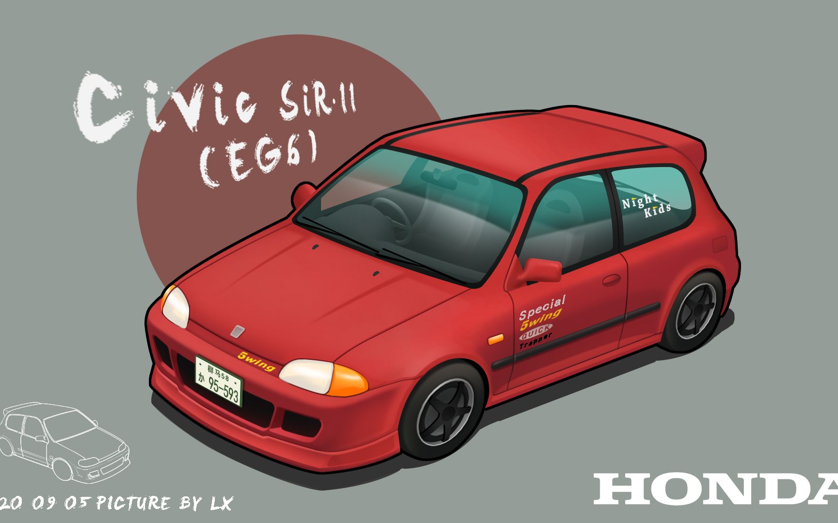 《头文字d》庄司慎吾座驾 eg6 civic sir-ii 绘制教程