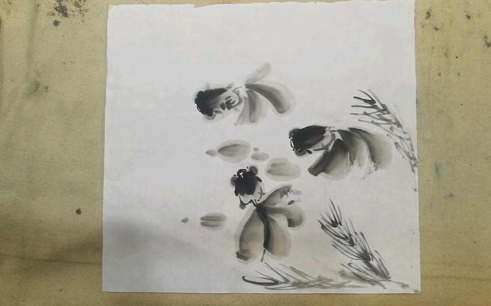 中国水墨画】超简单画一条小金鱼-哔哩哔哩