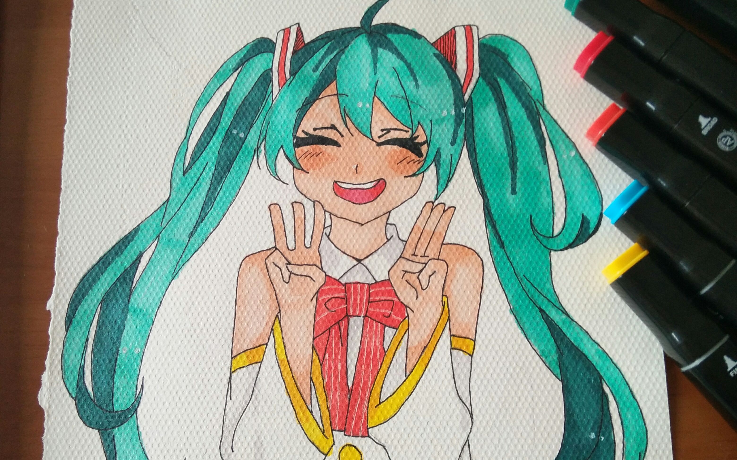 初音酱基础马克笔上色过程【新人向,大佬慎入】