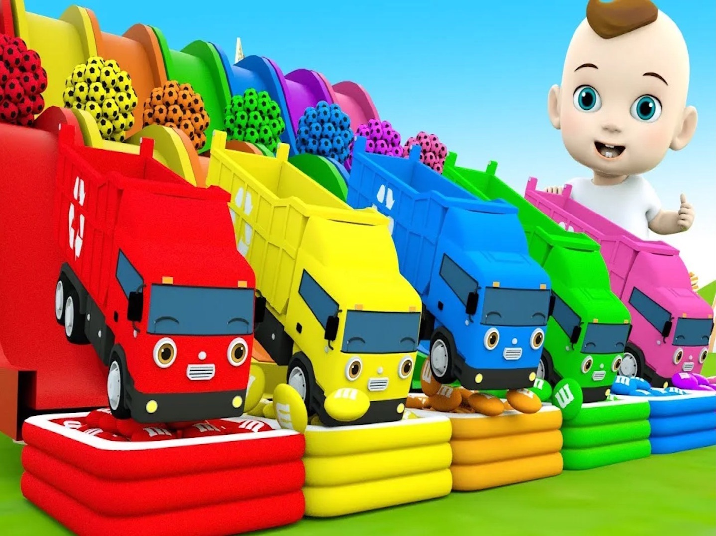 宾果歌 + 公共汽车上的轮子歌 - 彩虹色滑梯 - 童谣和儿童歌曲 玩具和颜色