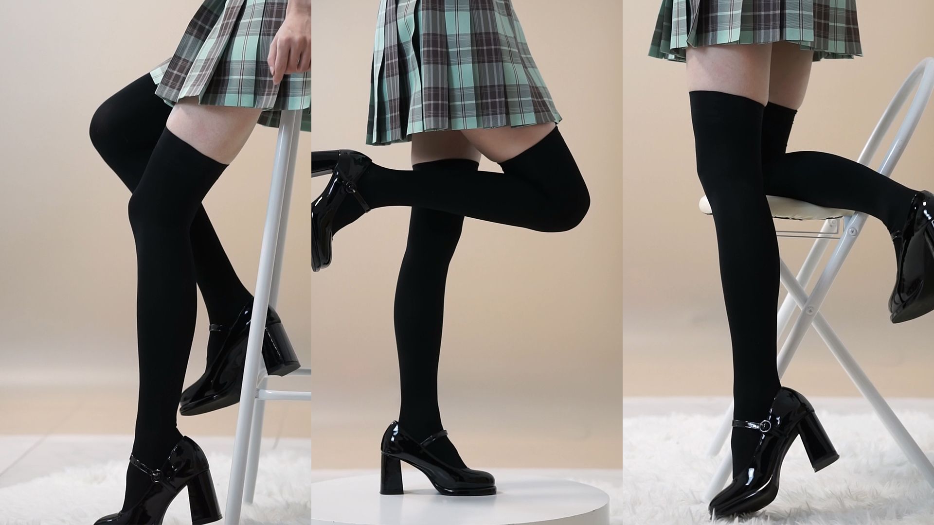薄荷色jk裙配黑色膝上半袜 | 花絮转正的短片