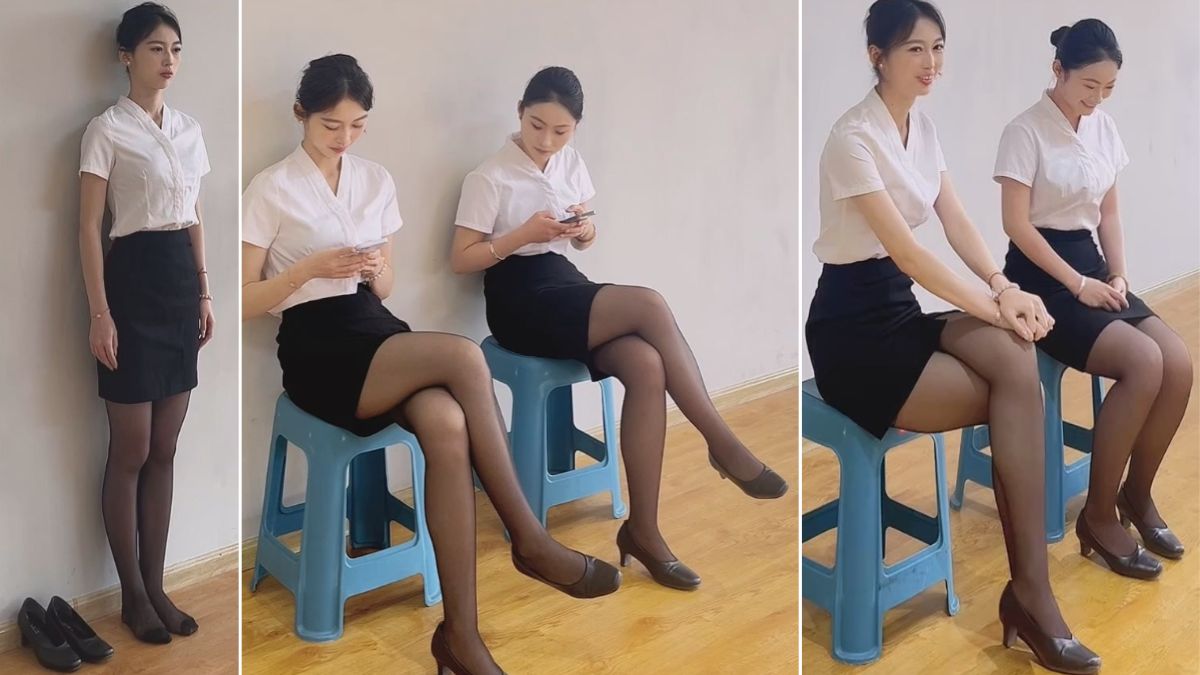 航服生训练 累计37分钟的"罚站" 有时还要脱鞋。 坐姿礼仪