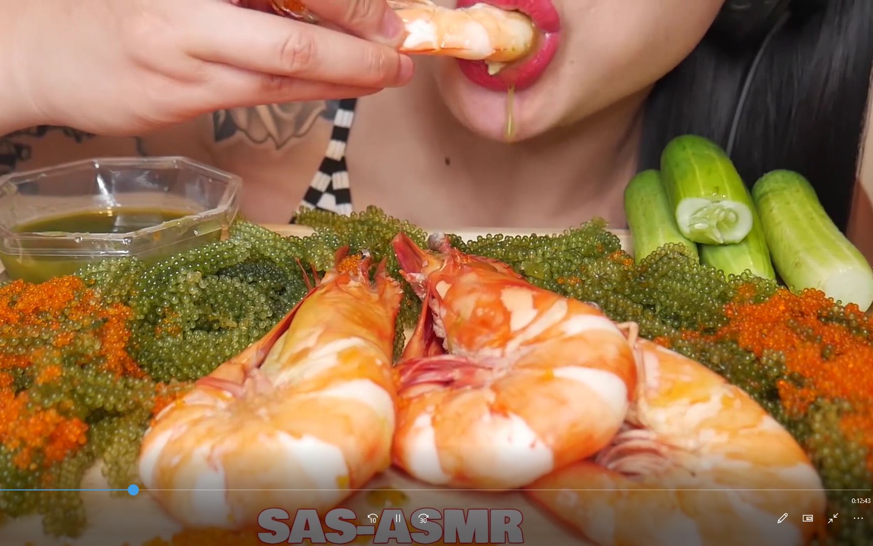 超清【SAS咀嚼音】巨型老虎虾+嘎嘣脆海葡萄+飞鱼籽+秘制酱汁
