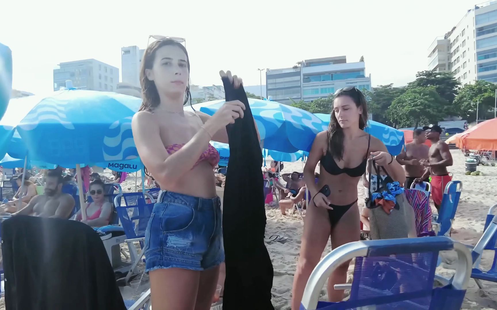 Beach walks, weaving in and out of crowds