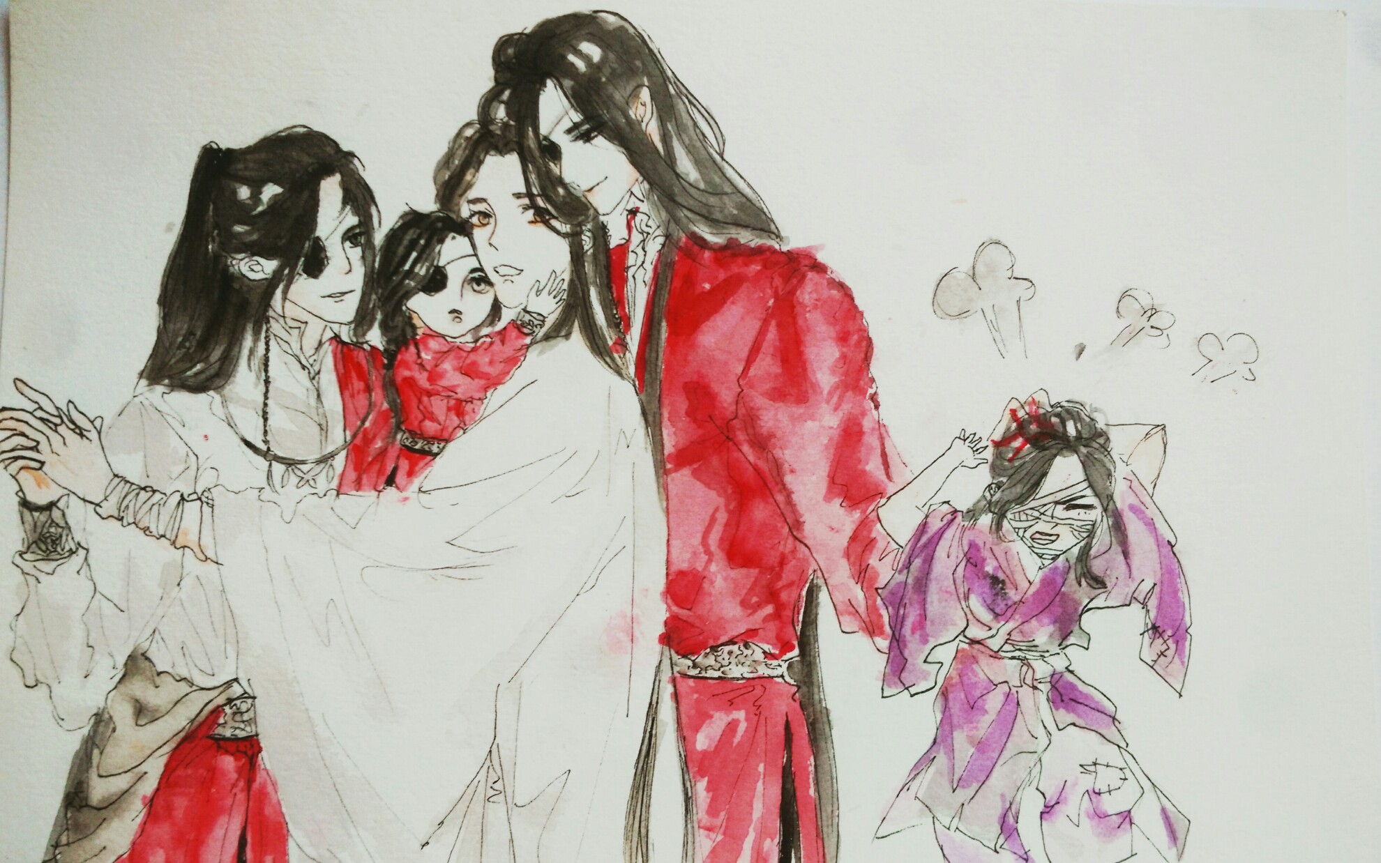 【天官赐福】手绘水彩 谢怜花城有宝宝啦