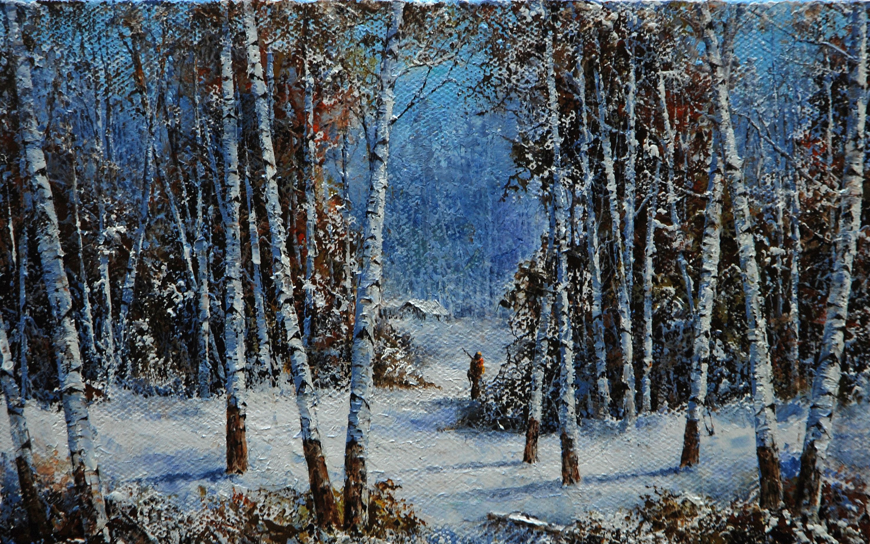 油画油画教程三小时风景系列雪中白桦初艺美术线上vip课程