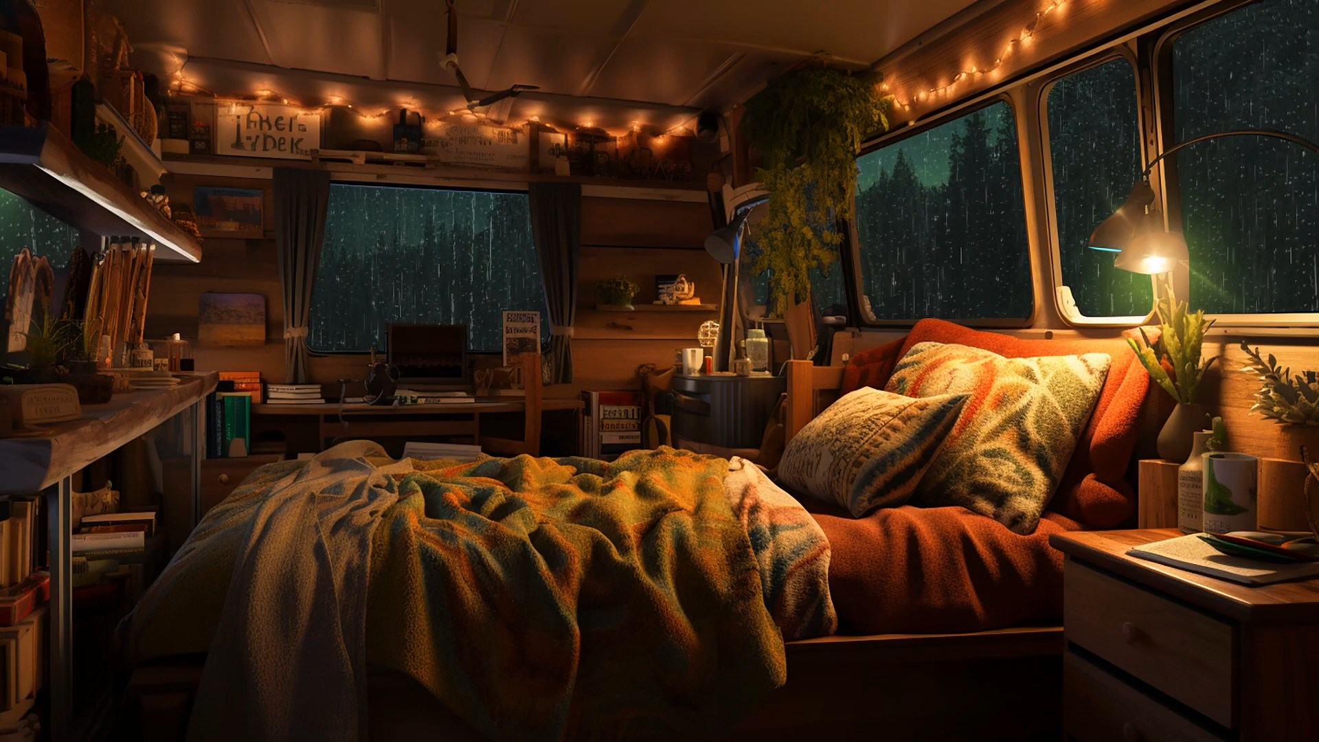 树林中的露营车氛围 ，听雨打在窗户上的声音，放松、学习、安眠ASMR