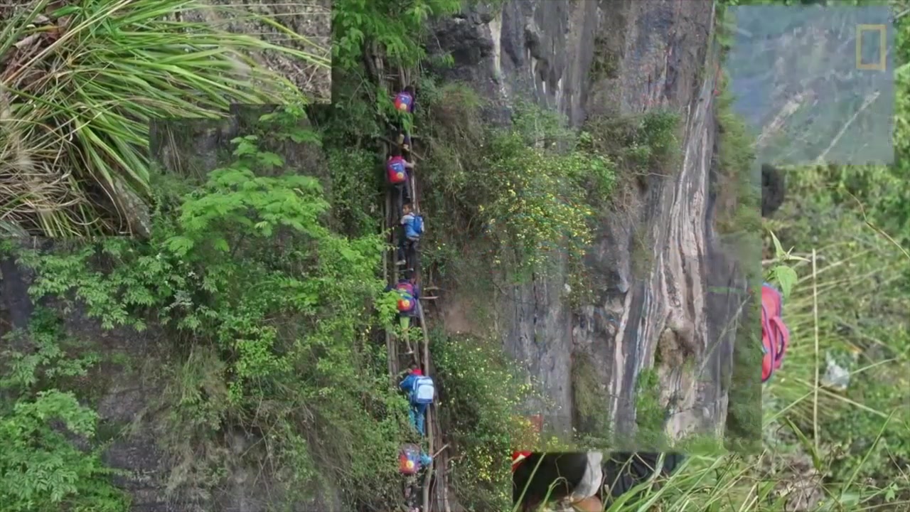 泪流满面山区里的孩子为了上学天天爬峭壁