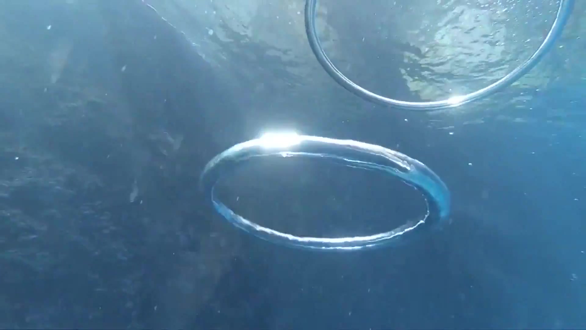 水下的两个环形气泡“相遇”之后…