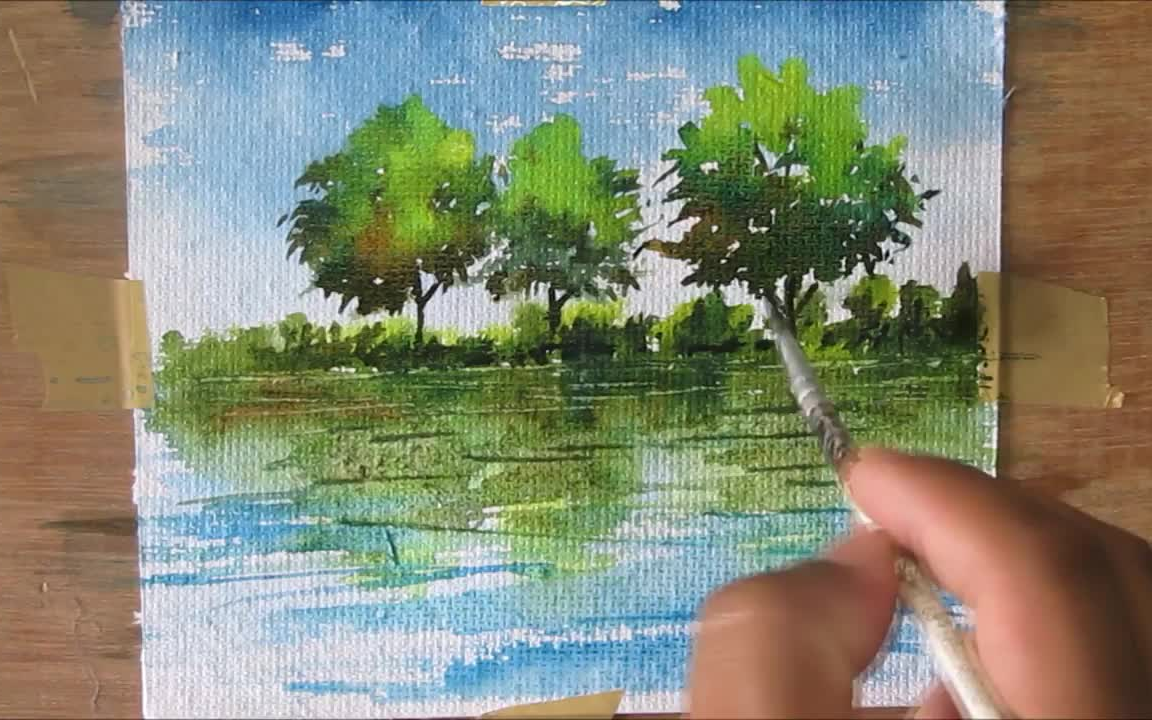 【水彩】简单的树组成的风景画,paint with david分享