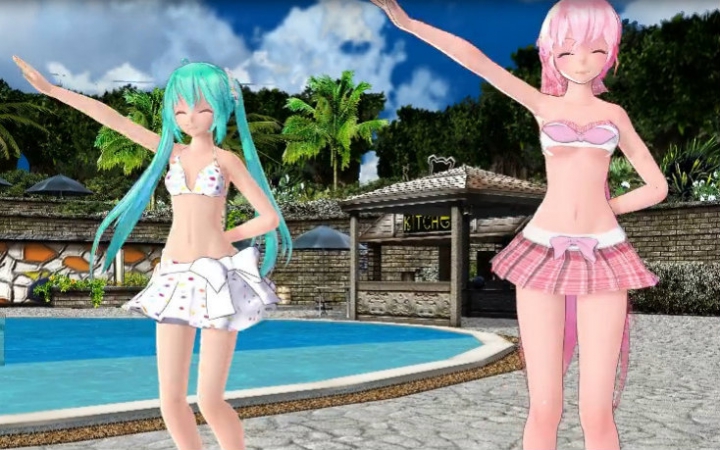 [mmd]miku luka 快乐合成器泳装_哔哩哔哩_bilibili