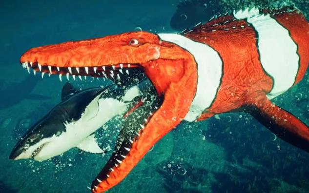当凶猛的大白鲨遇见史前沧龙会发生什么