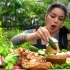 泰国吃播辣椒姐 蘸鱼露吃脆皮猪肉、糯米饭 吃各种蔬菜