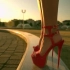 夕阳下的红色高跟凉鞋，是诗意OR性感？街拍特辑#金发美女模特#高跟鞋特写