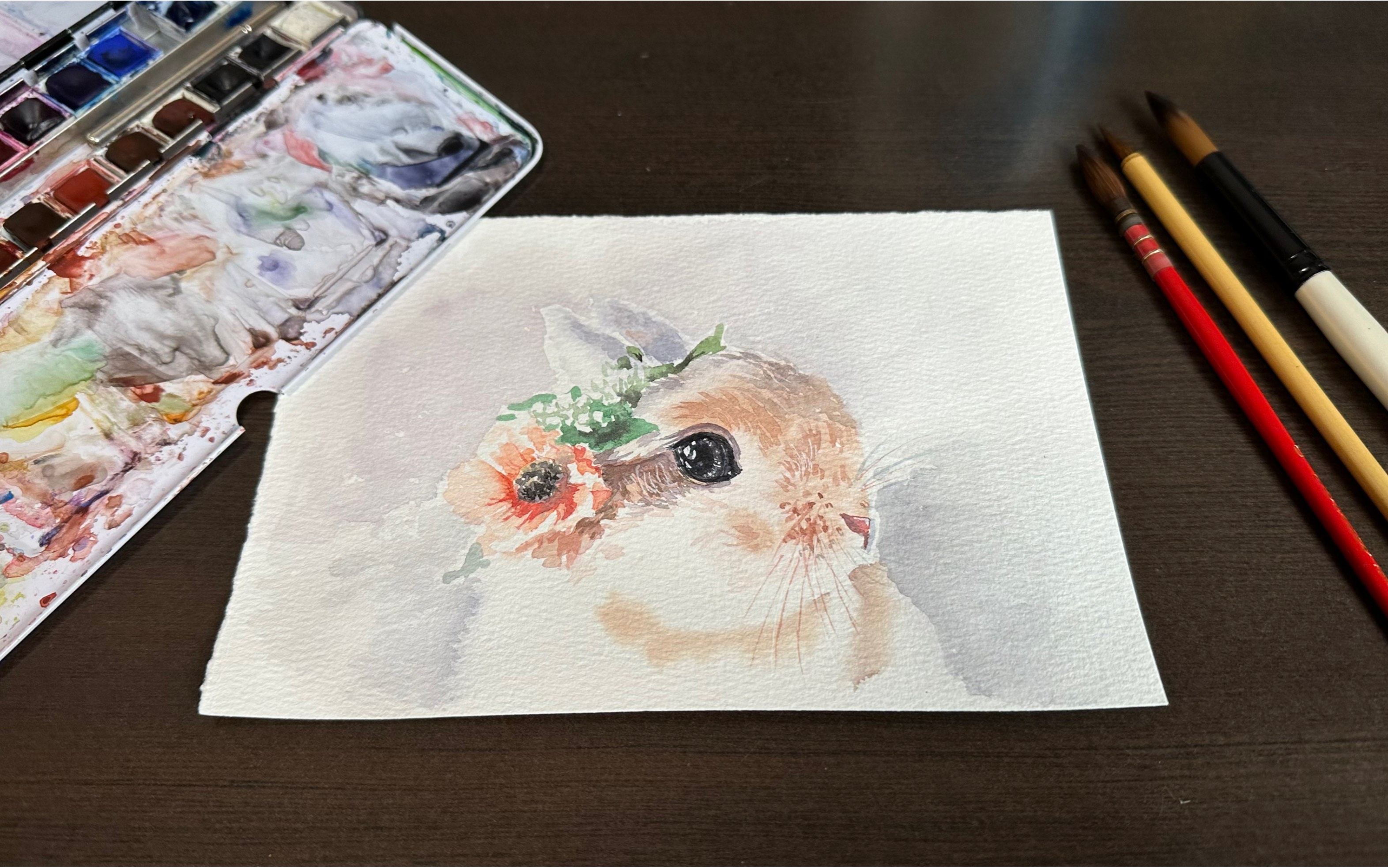 水彩兔子绘画过程，除夕了，祝大家兔年万事顺意！配上好石头世界名曲