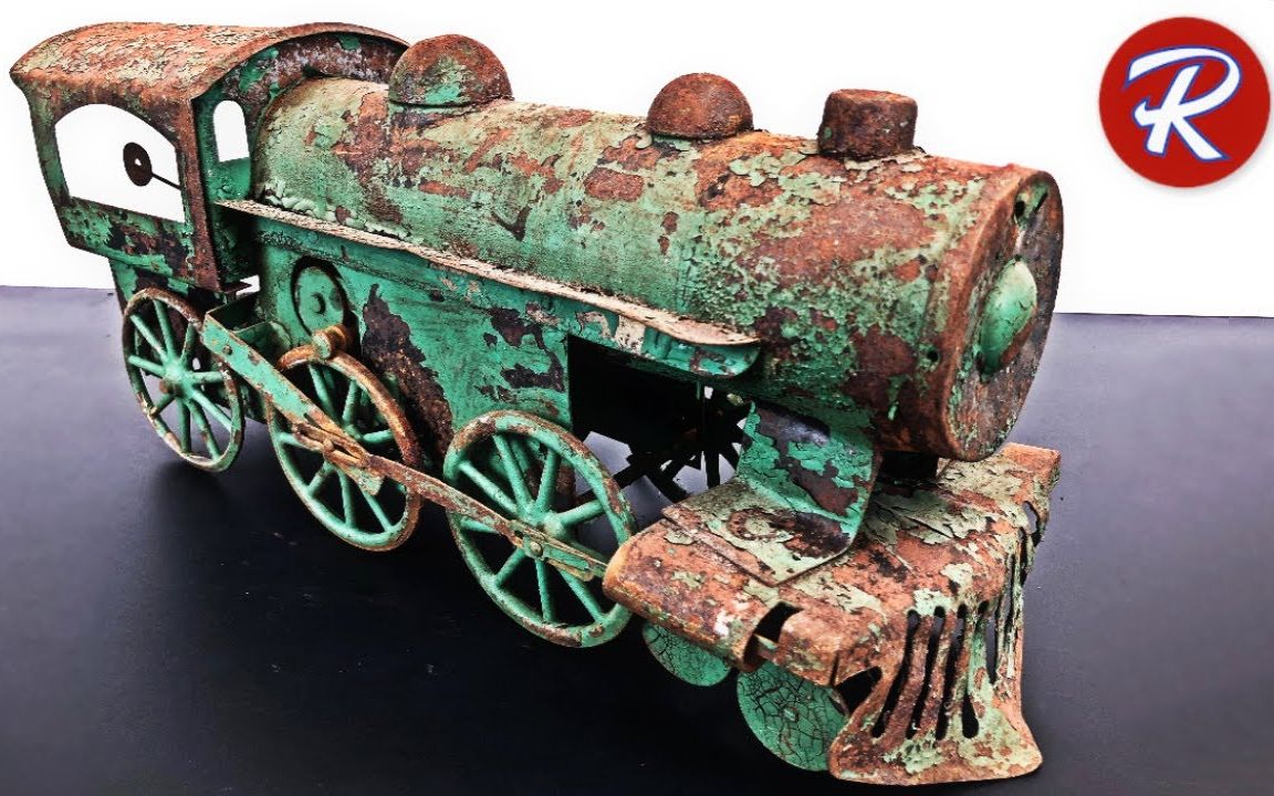 【玩具翻新】百岁古董玩具蒸汽机车翻新内含大量喷砂除锈_哔哩哔哩_bilibili