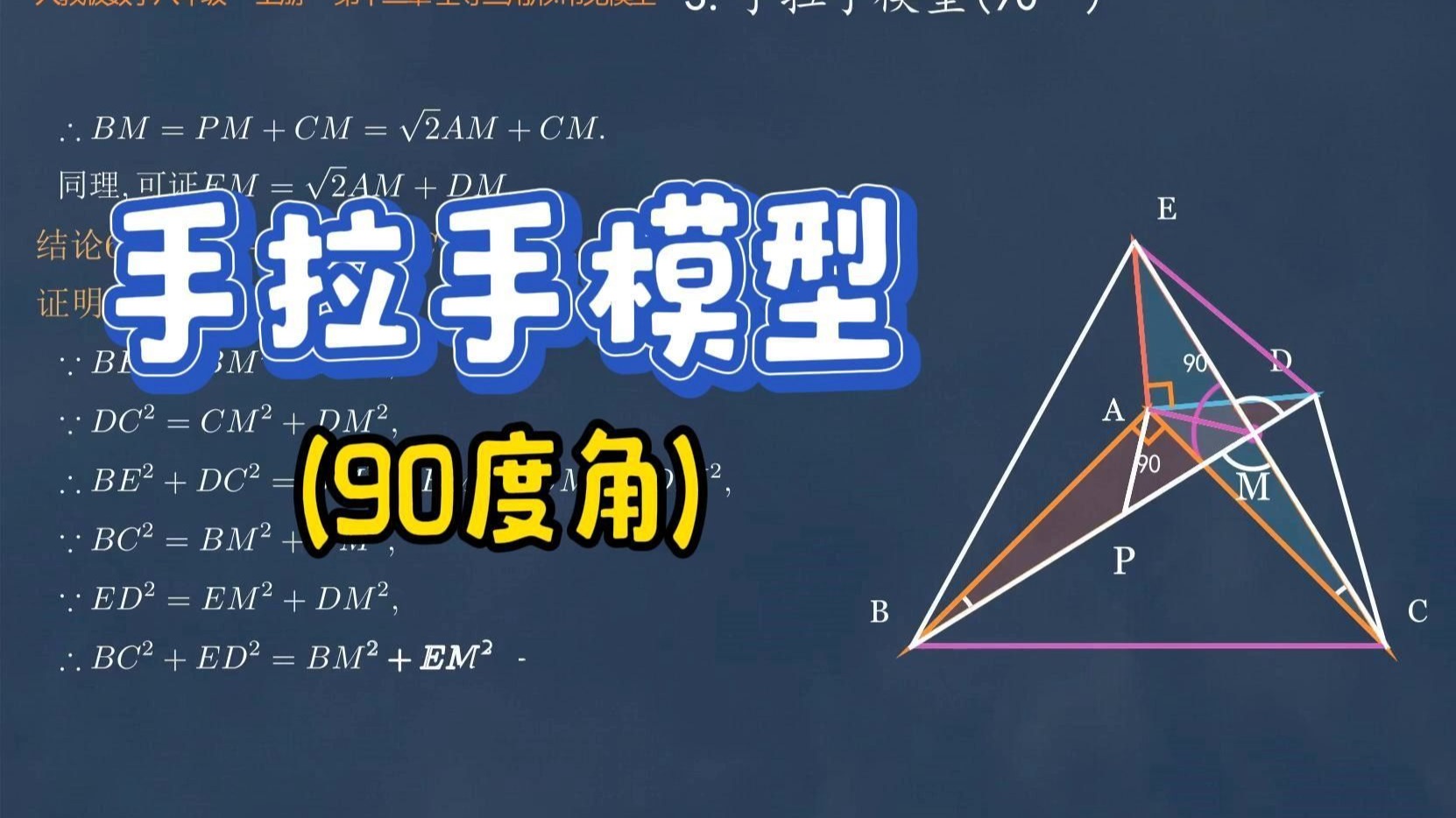 初中数学动画演示.全等三角形.手拉手模型（90度角）