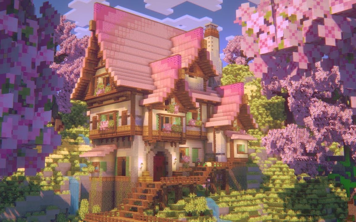 【熟肉】【Minecraft 1.20 建筑】6分钟搭建樱花房