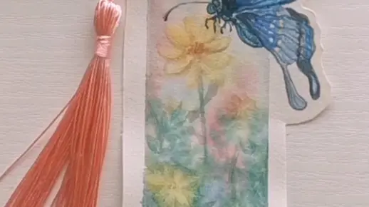 蝴蝶自制书签水彩教程绘画过程