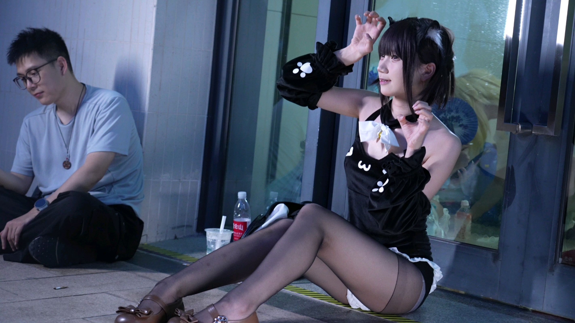 [Black Meow Onesie] - Cat Lady with Black Silk