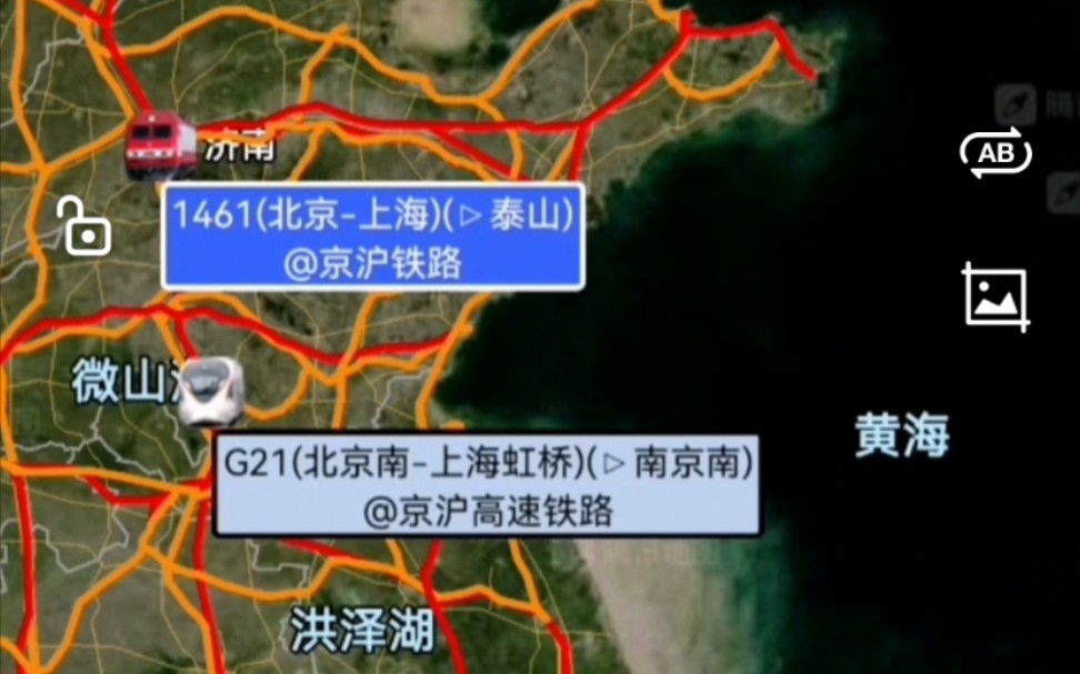 京沪间最慢与最快列车运行轨迹对比（600倍速）