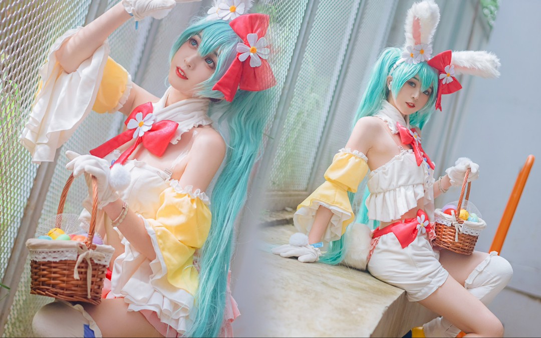 The bunny is white and white, with two ears up ❤️ Hatsune Miku/cospaly [卿斗醬]