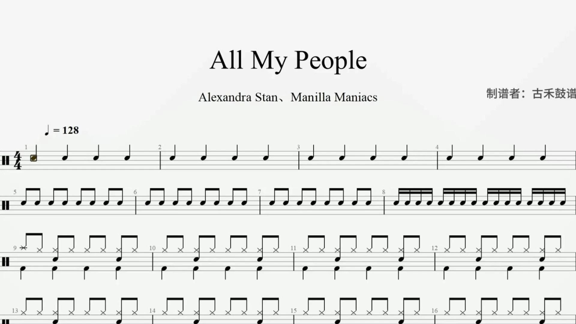 Alexandra Stan、Manilla Maniacs《All My People》架子鼓动态鼓谱