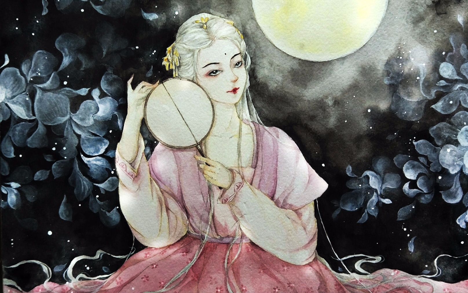 【水彩手绘教程】古风月下美人