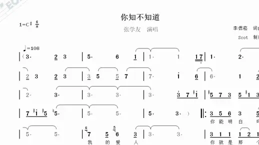【经典老歌】你知不知道--张学友演唱--动态简谱