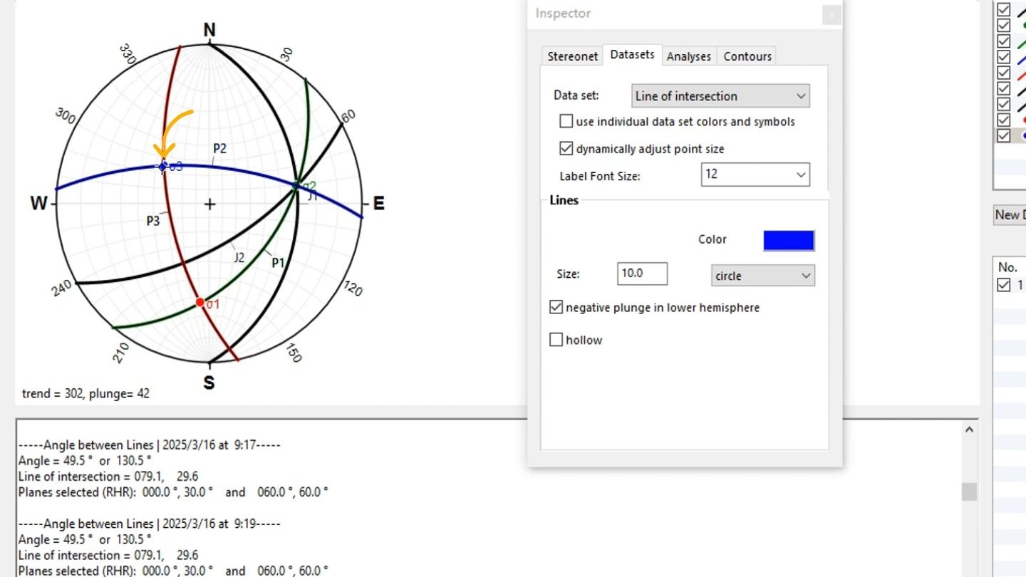 赤平投影软件应用07-应用实例-共轭节理求解主应力方位