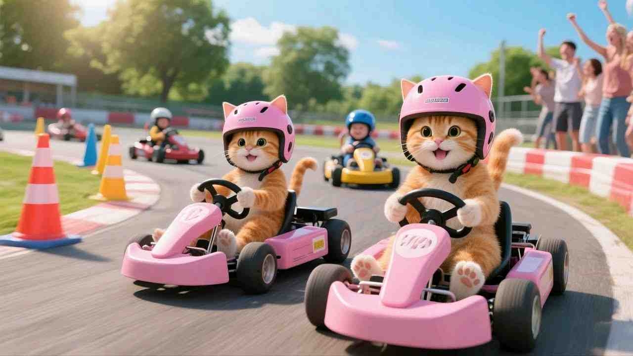 两只小猫太懂事了，看到妈妈用手洗衣服很辛苦，就拿存钱罐里面的钱去买赛车比赛，得到冠军的钱买了一台洗衣机