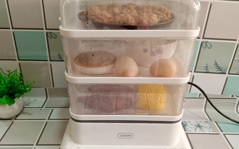 三层电蒸锅开箱试用，做早餐不用早起了，速蒸效果，可预约防干烧