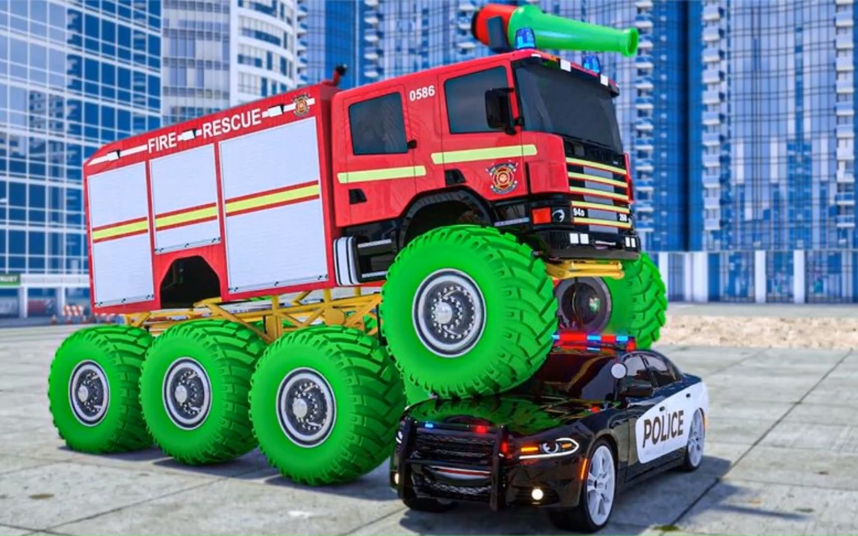 儿童汽车动画：警车生病了不能上班，消防车帮忙执行任务