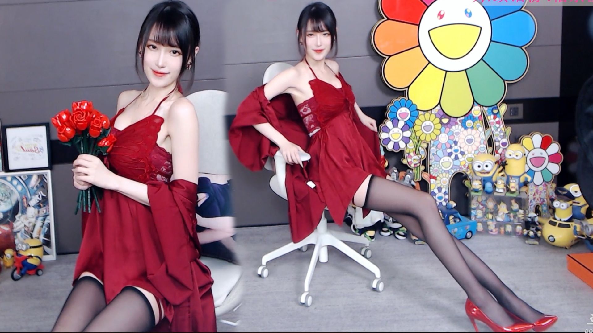 [腐团儿]美艳红玫睡裙,勒肉腿环嗨丝